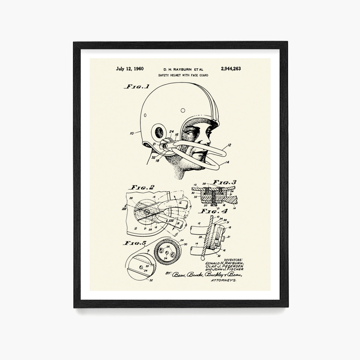 Football Helmet Patent Poster, Football Wall Art