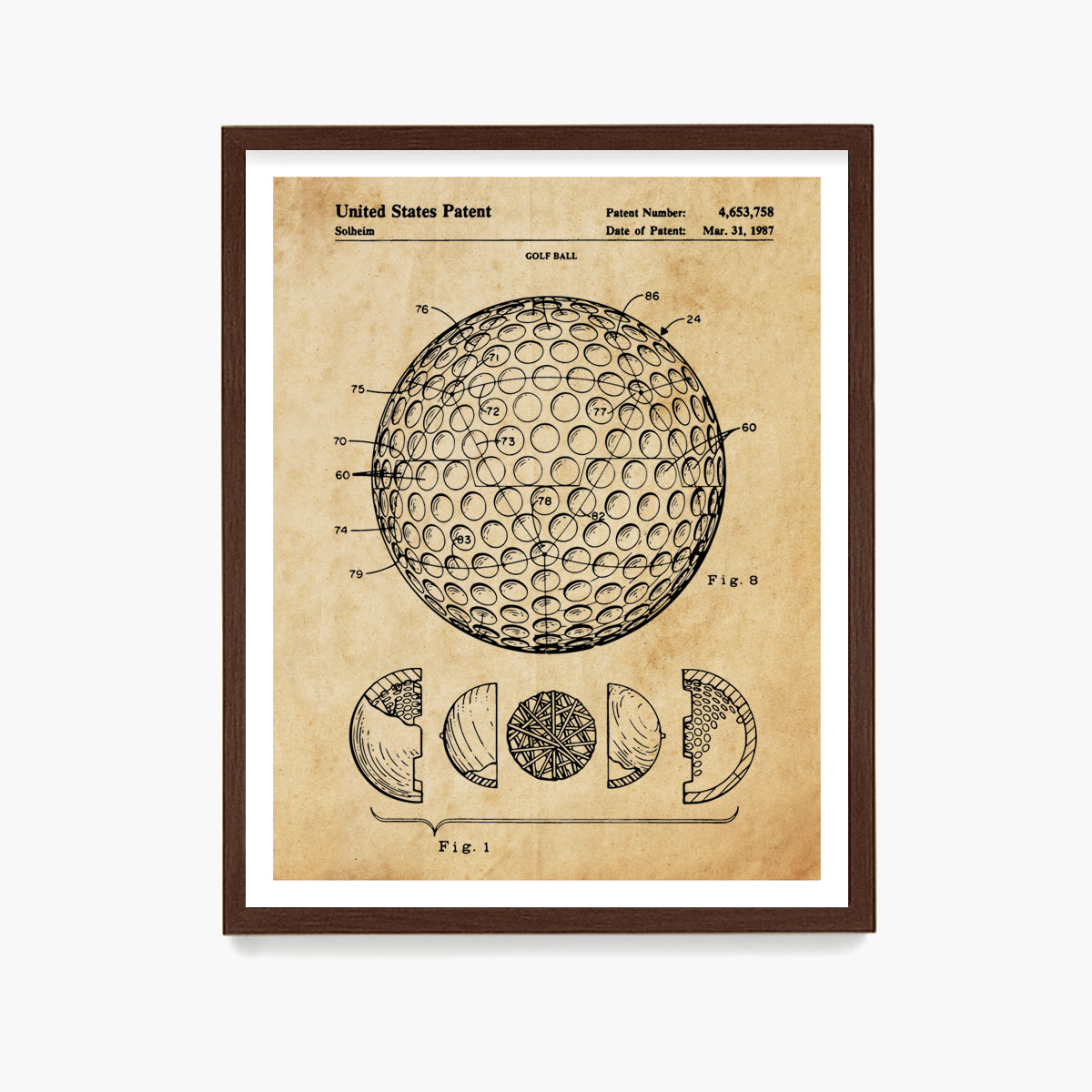 Golf Ball Patent Poster, Golf Wall Art
