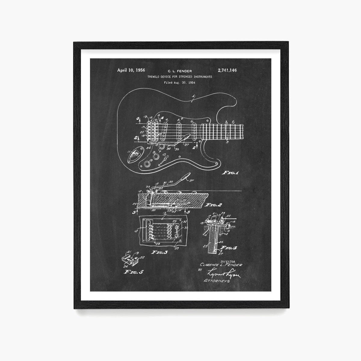 Fender Stratocaster Guitar Patent Poster, Guitar Patent Wall Art