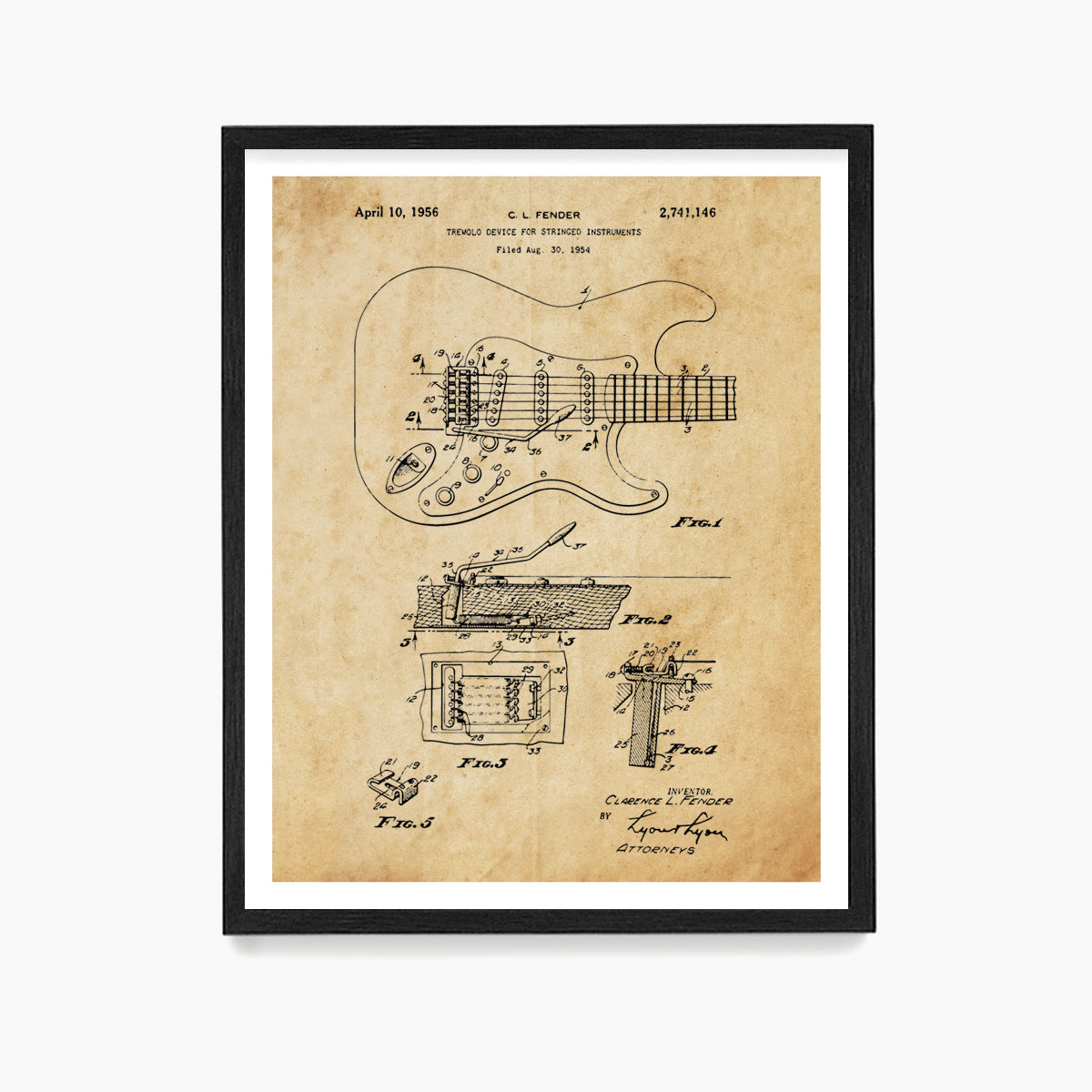 Fender Stratocaster Guitar Patent Poster, Guitar Patent Wall Art