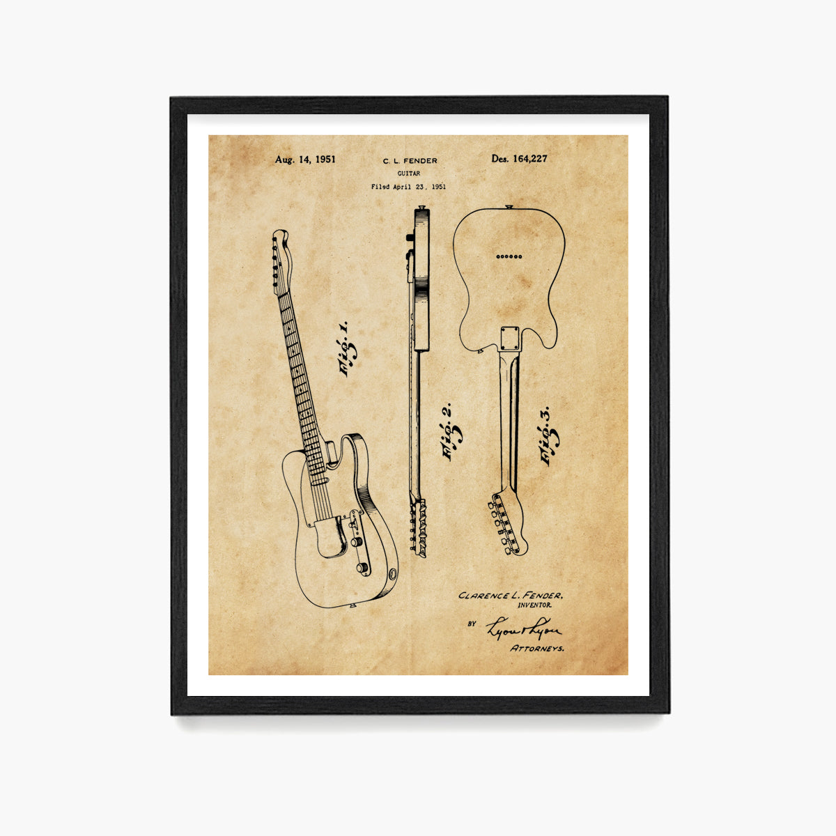 Fender Telecaster Guitar Patent Poster, Guitar Patent Wall Art