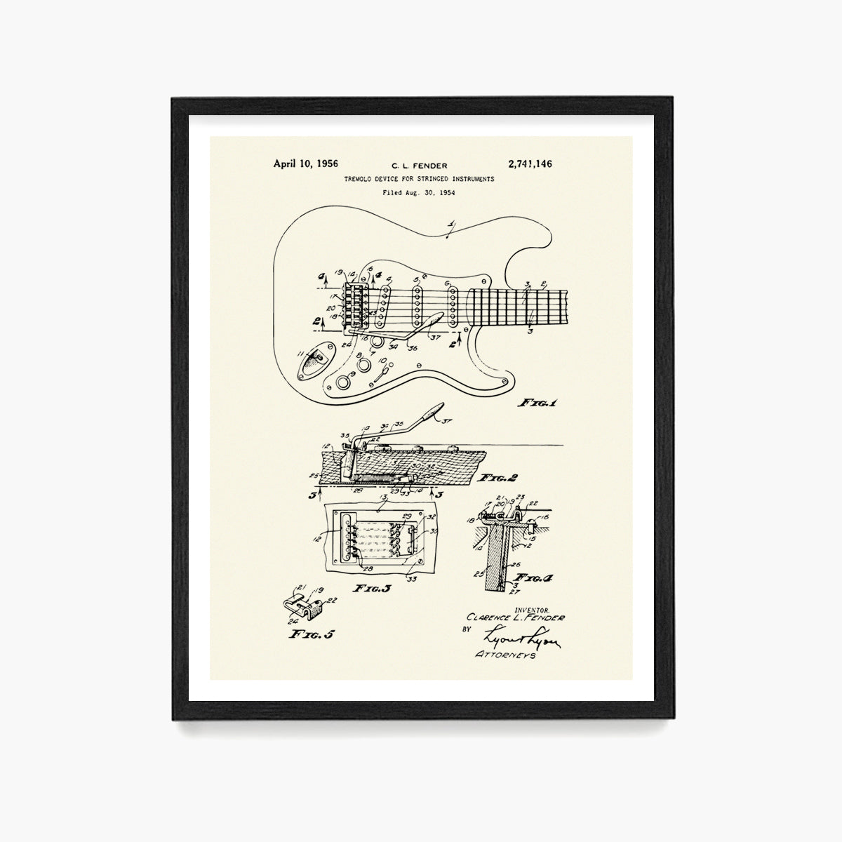 Fender Stratocaster Guitar Patent Poster, Guitar Patent Wall Art