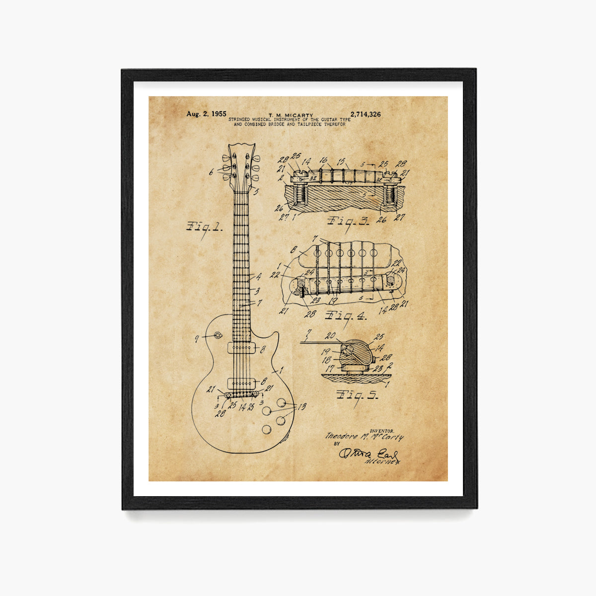 Les Paul Guitar Patent Poster, Guitar Patent Wall Art