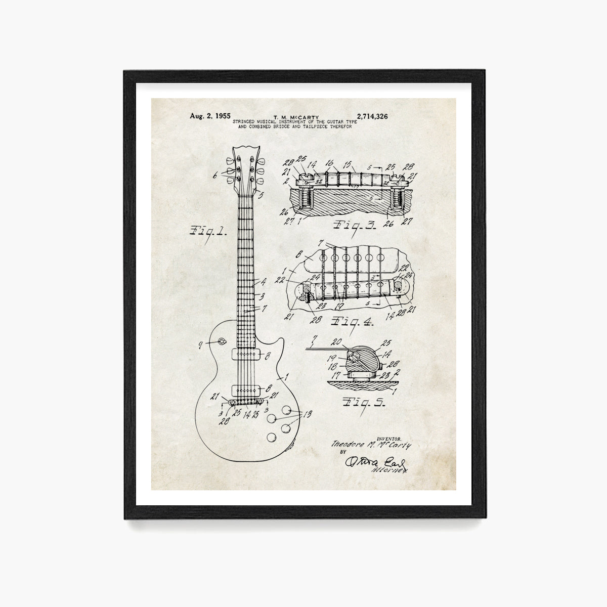 Les Paul Guitar Patent Poster, Guitar Patent Wall Art