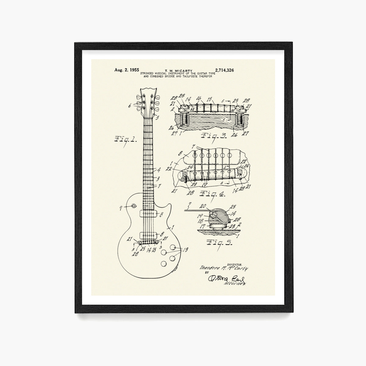 Les Paul Guitar Patent Poster, Guitar Patent Wall Art