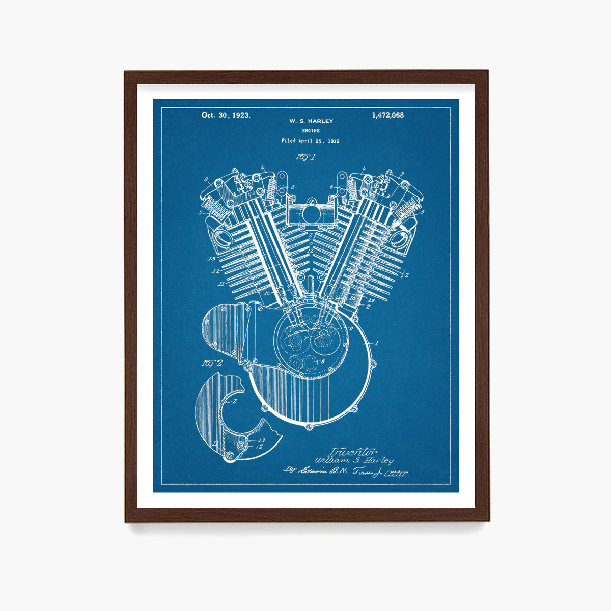 Harley Davidson Motorcycle Engine Patent Poster, Harley Davidson Wall Art