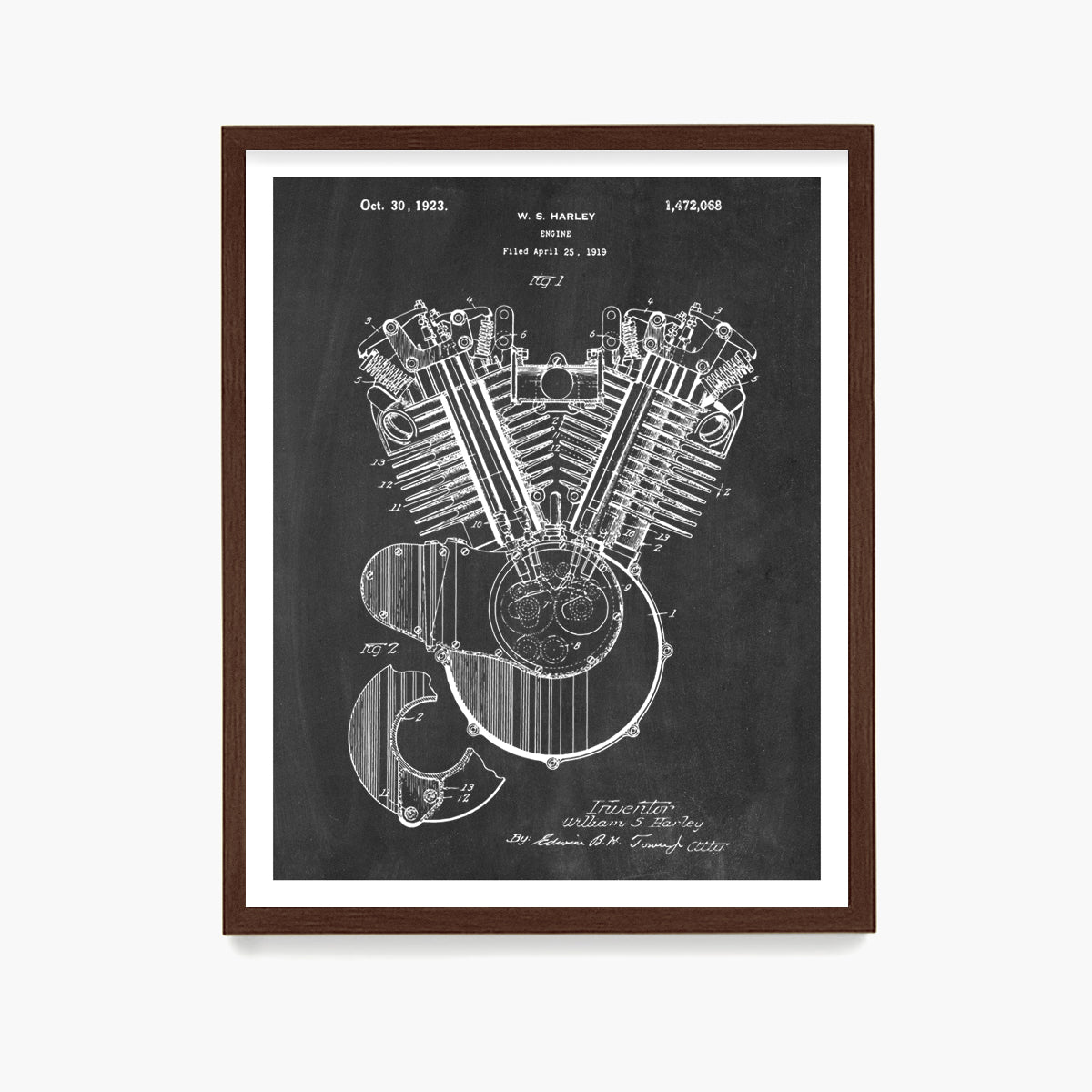 Harley Davidson Motorcycle Engine Patent Poster, Harley Davidson Wall Art