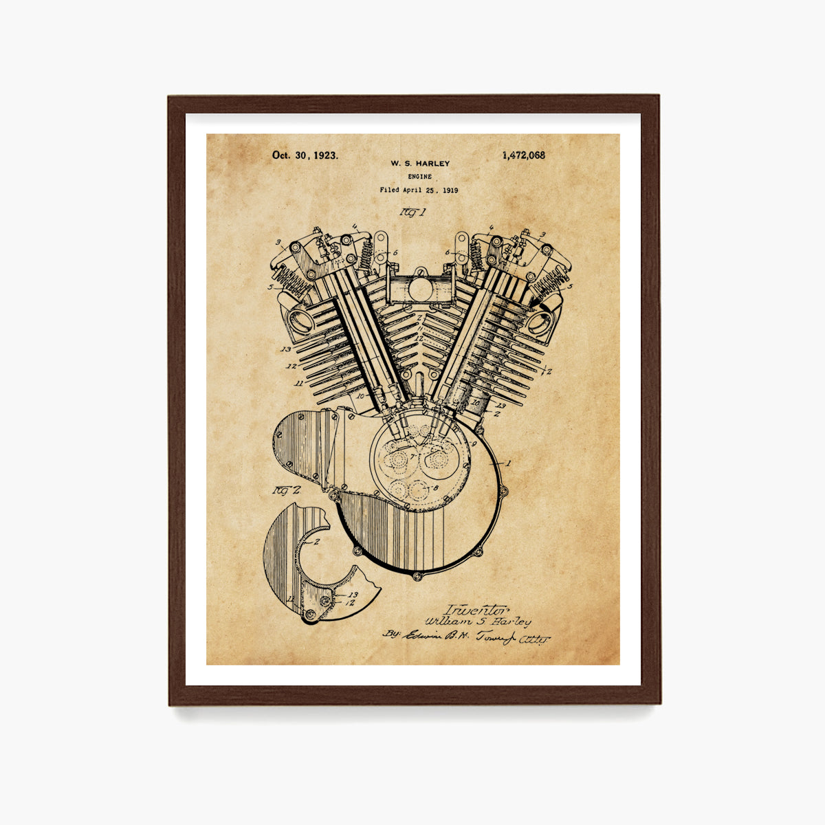 Harley Davidson Motorcycle Engine Patent Poster, Harley Davidson Wall Art