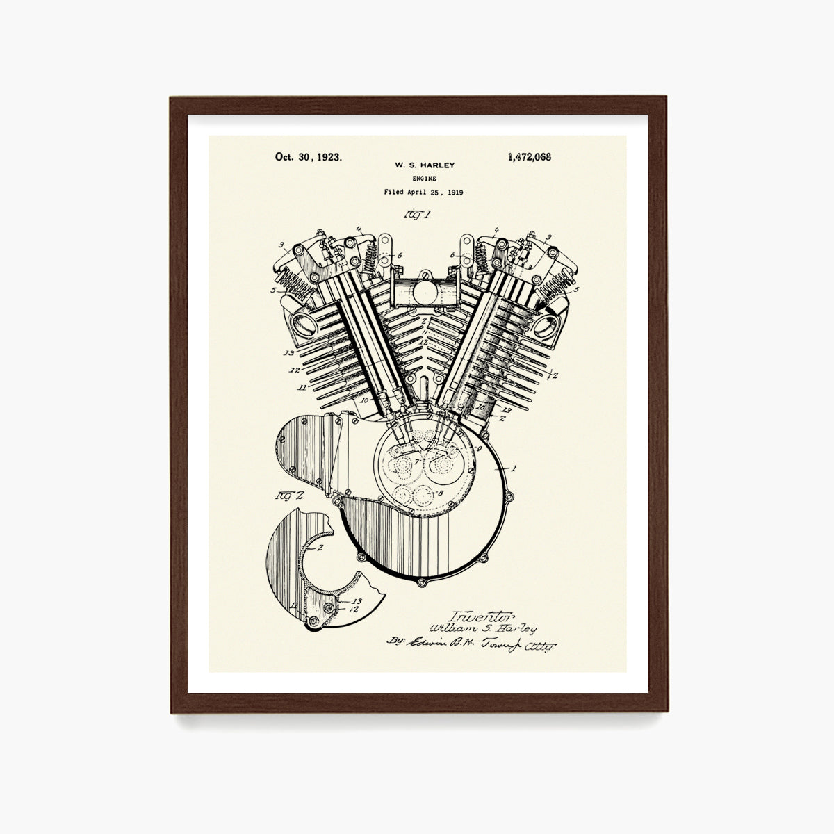Harley Davidson Motorcycle Engine Patent Poster, Harley Davidson Wall Art