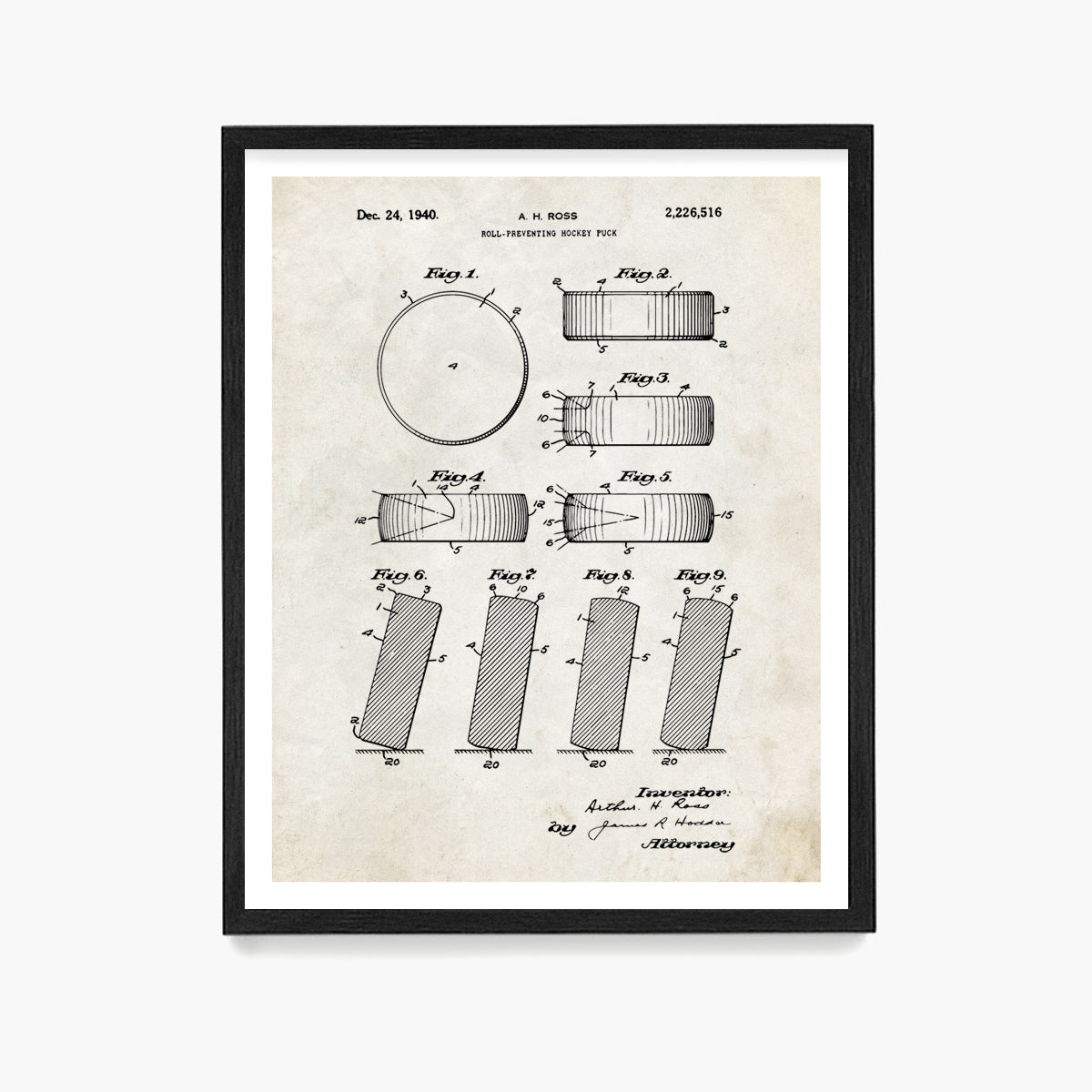 Hockey Puck Patent Poster, Ice Hockey Wall Art