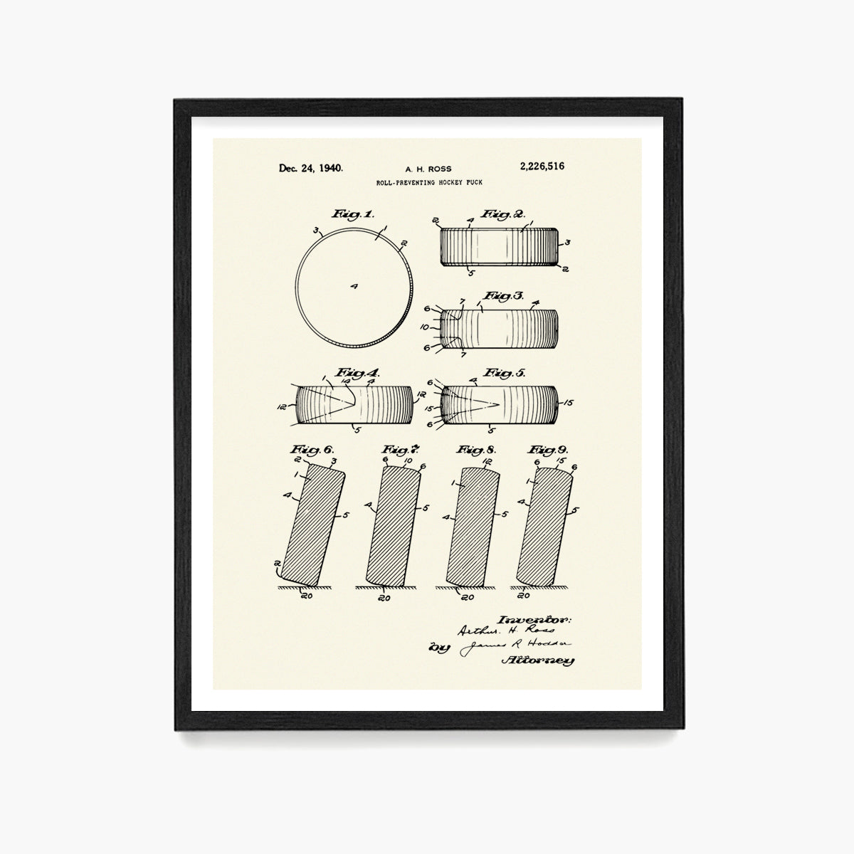 Hockey Puck Patent Poster, Ice Hockey Wall Art