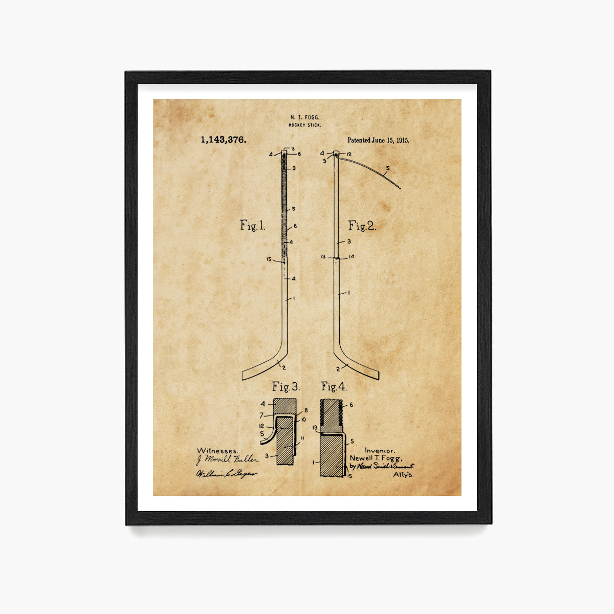 Hockey Stick Patent Poster, Ice Hockey Wall Art