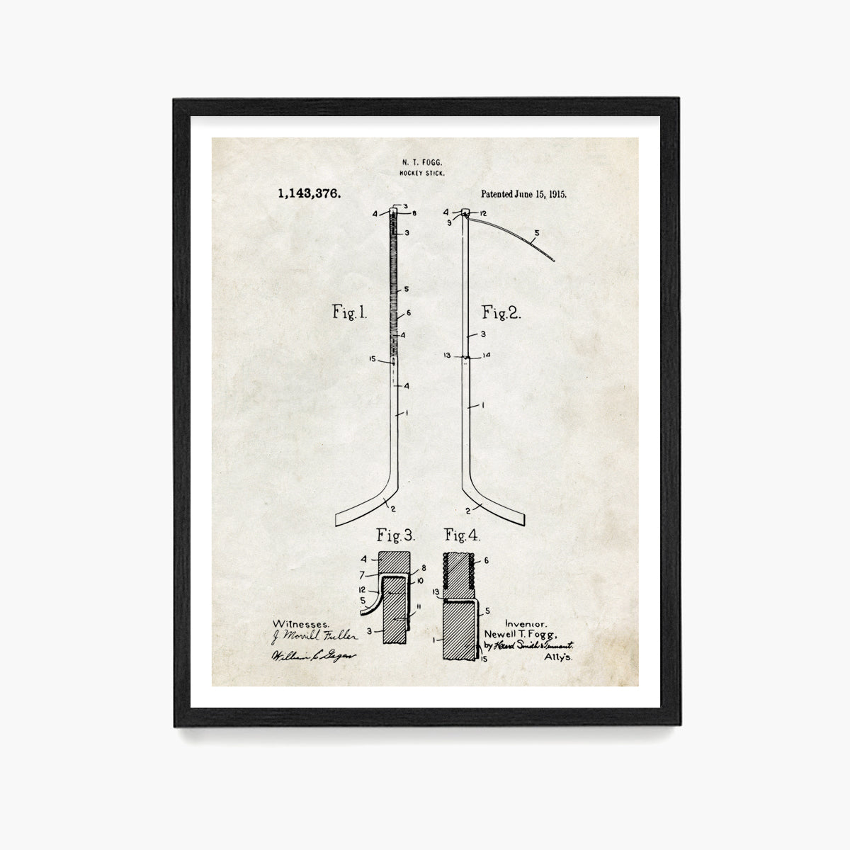 Hockey Stick Patent Poster, Ice Hockey Wall Art