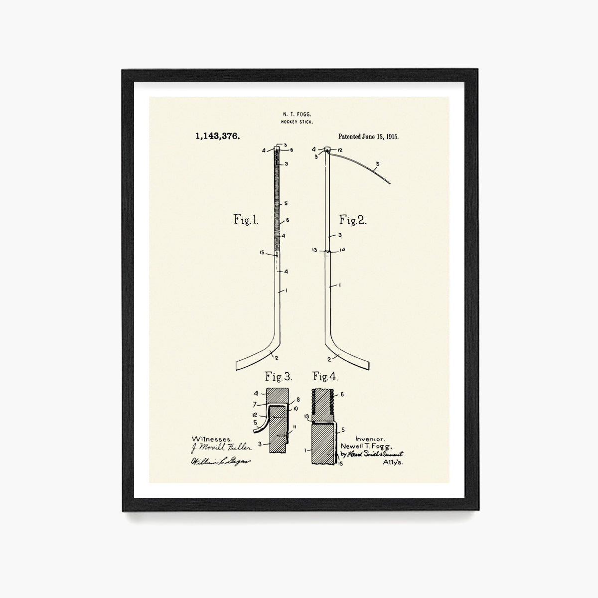 Hockey Stick Patent Poster, Ice Hockey Wall Art