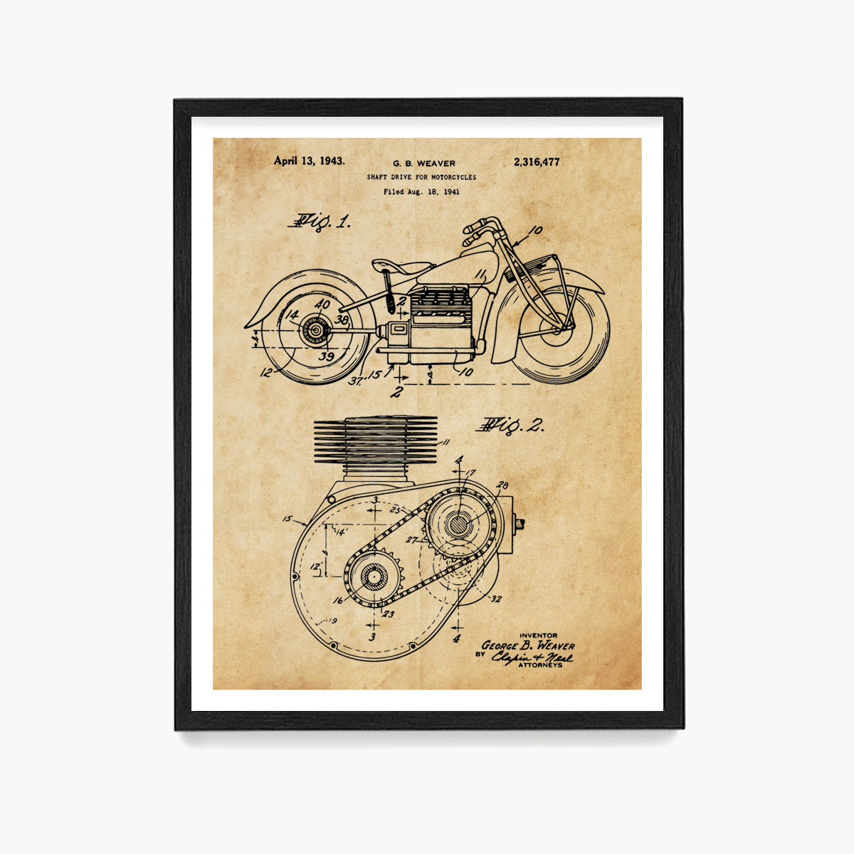 Indian Motorcycle Patent Poster, Indian Motorcycle Wall Art