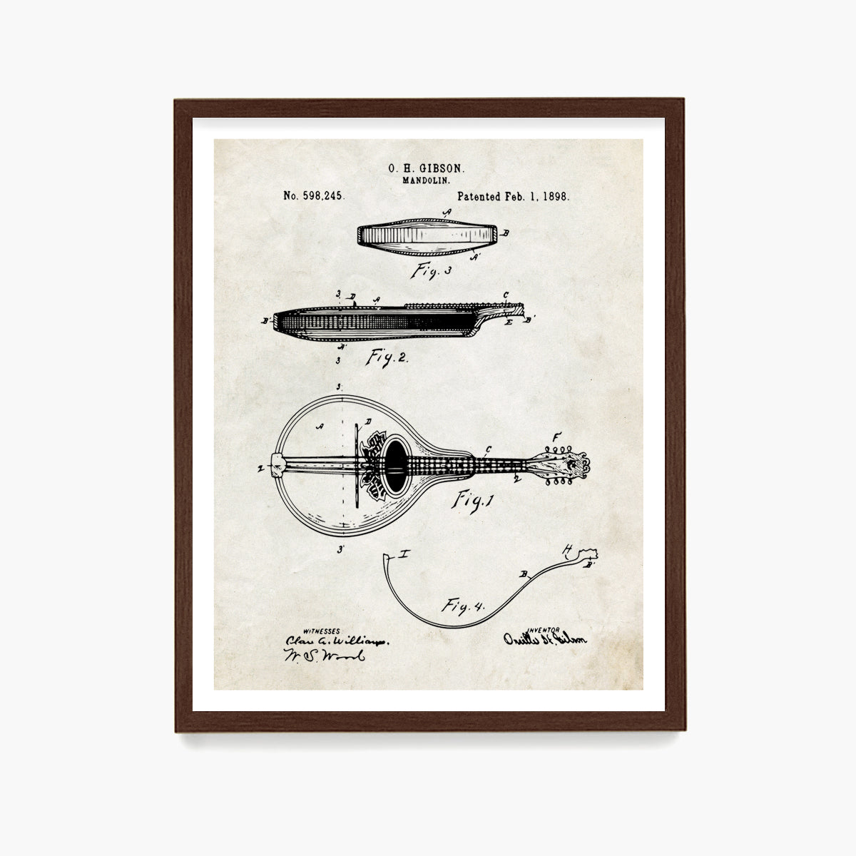 Mandolin Patent Poster, Bluegrass Patent Wall Art, Music Room Decor