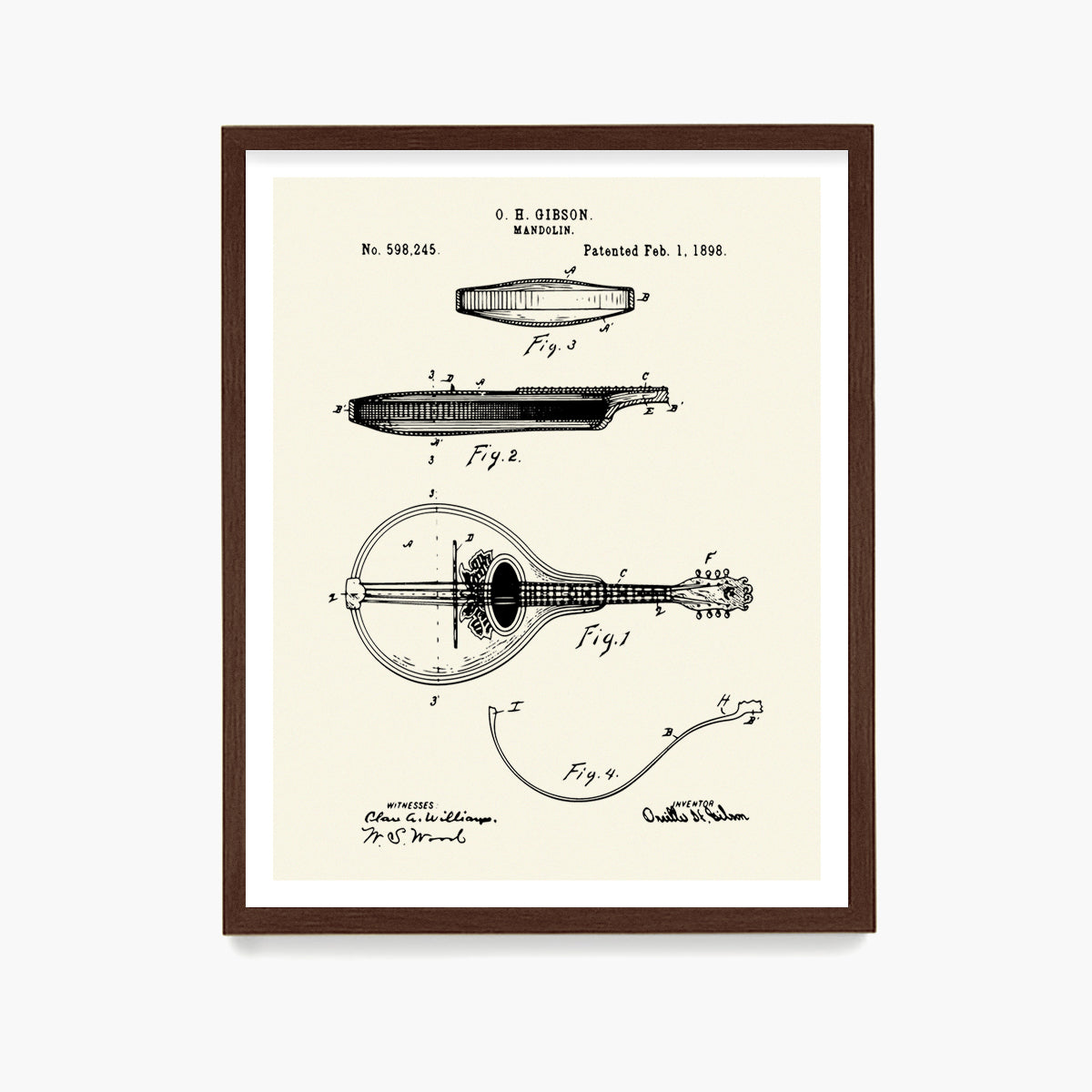 Mandolin Patent Poster, Bluegrass Patent Wall Art, Music Room Decor