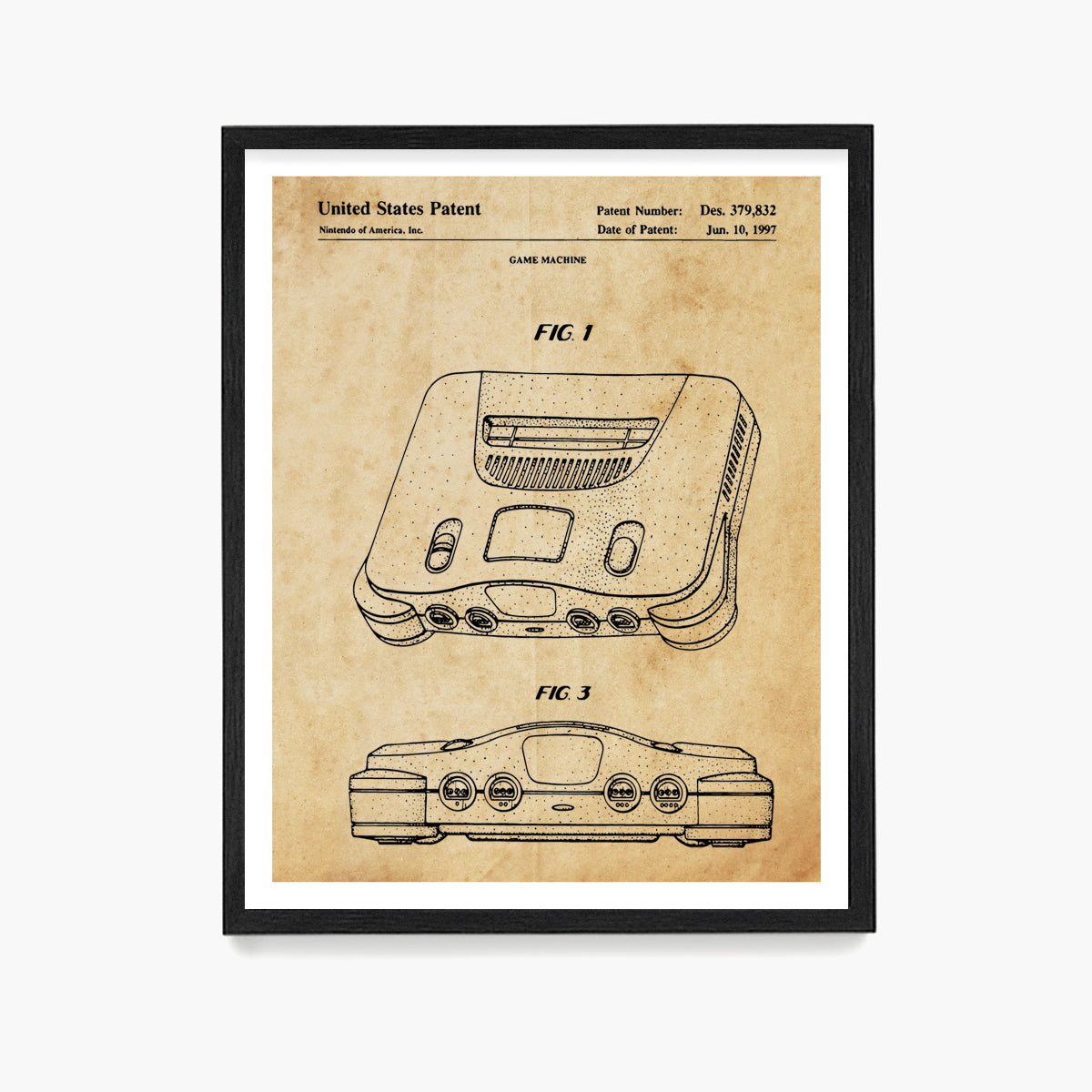 Nintendo 64 Console Patent Poster, Video Game Wall Art