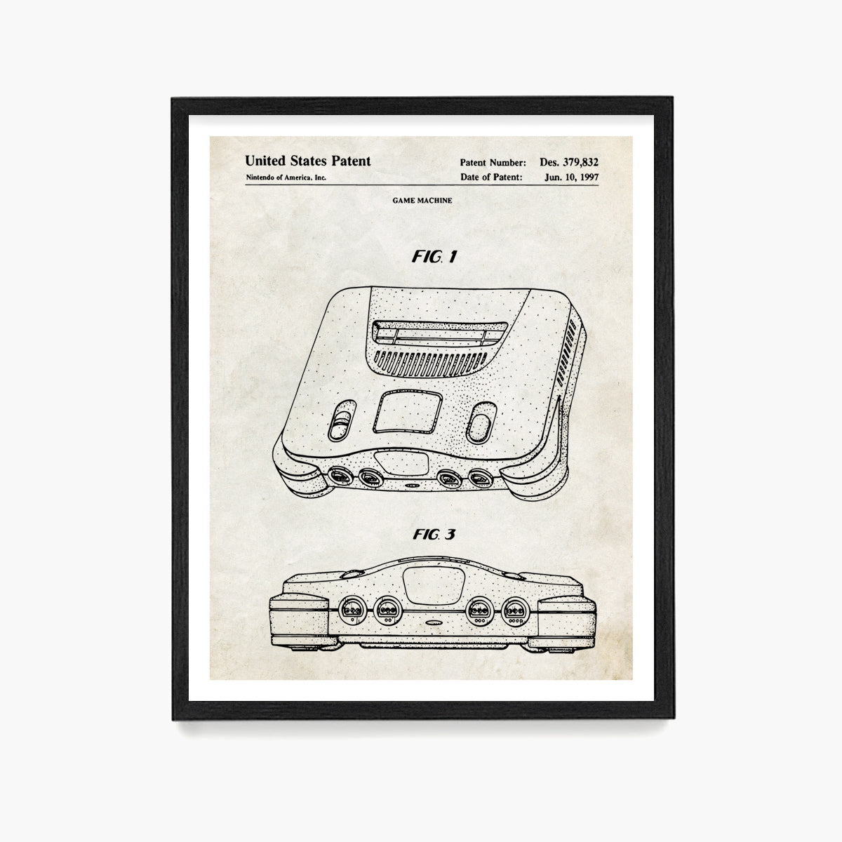 Nintendo 64 Console Patent Poster, Video Game Wall Art