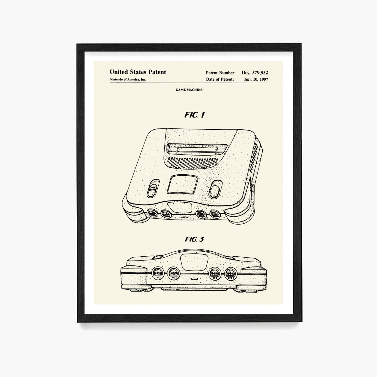 Nintendo 64 Console Patent Poster, Video Game Wall Art