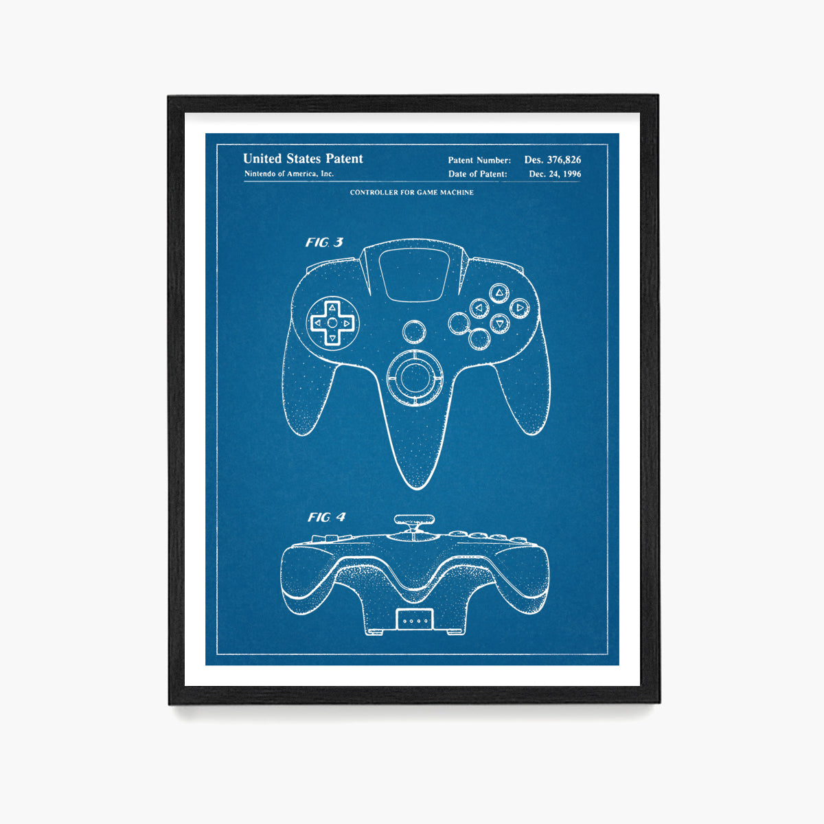 Nintendo 64 Controller Patent Poster, Video Game Wall Art