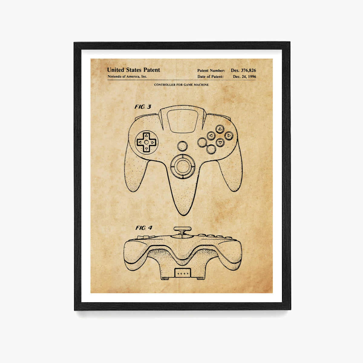 Nintendo 64 Controller Patent Poster, Video Game Wall Art