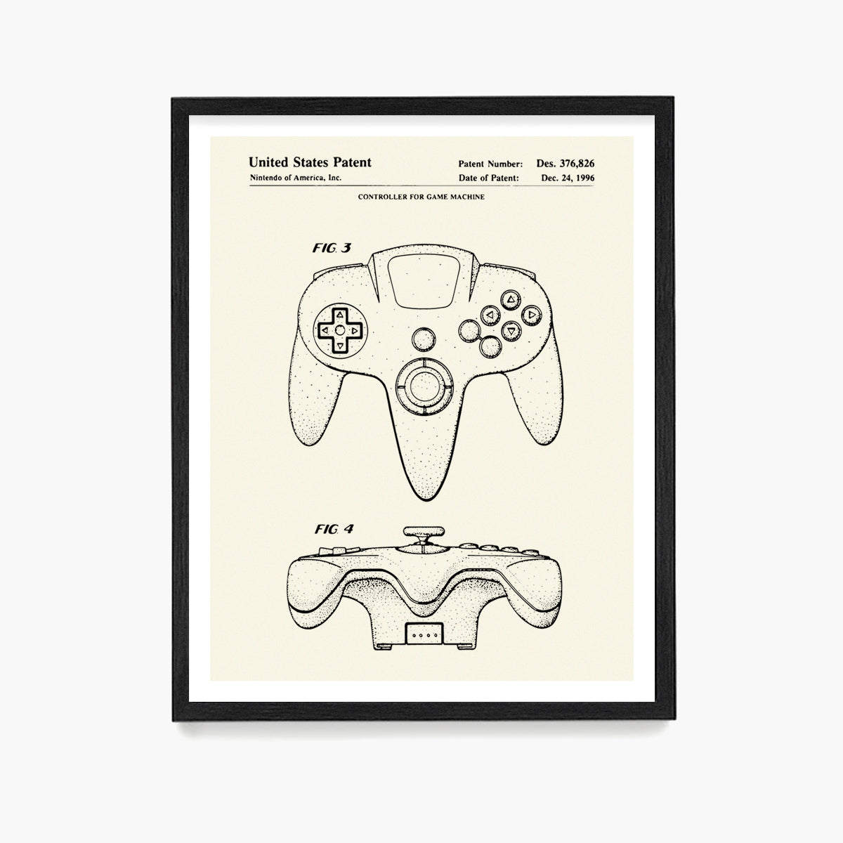 Nintendo 64 Controller Patent Poster, Video Game Wall Art