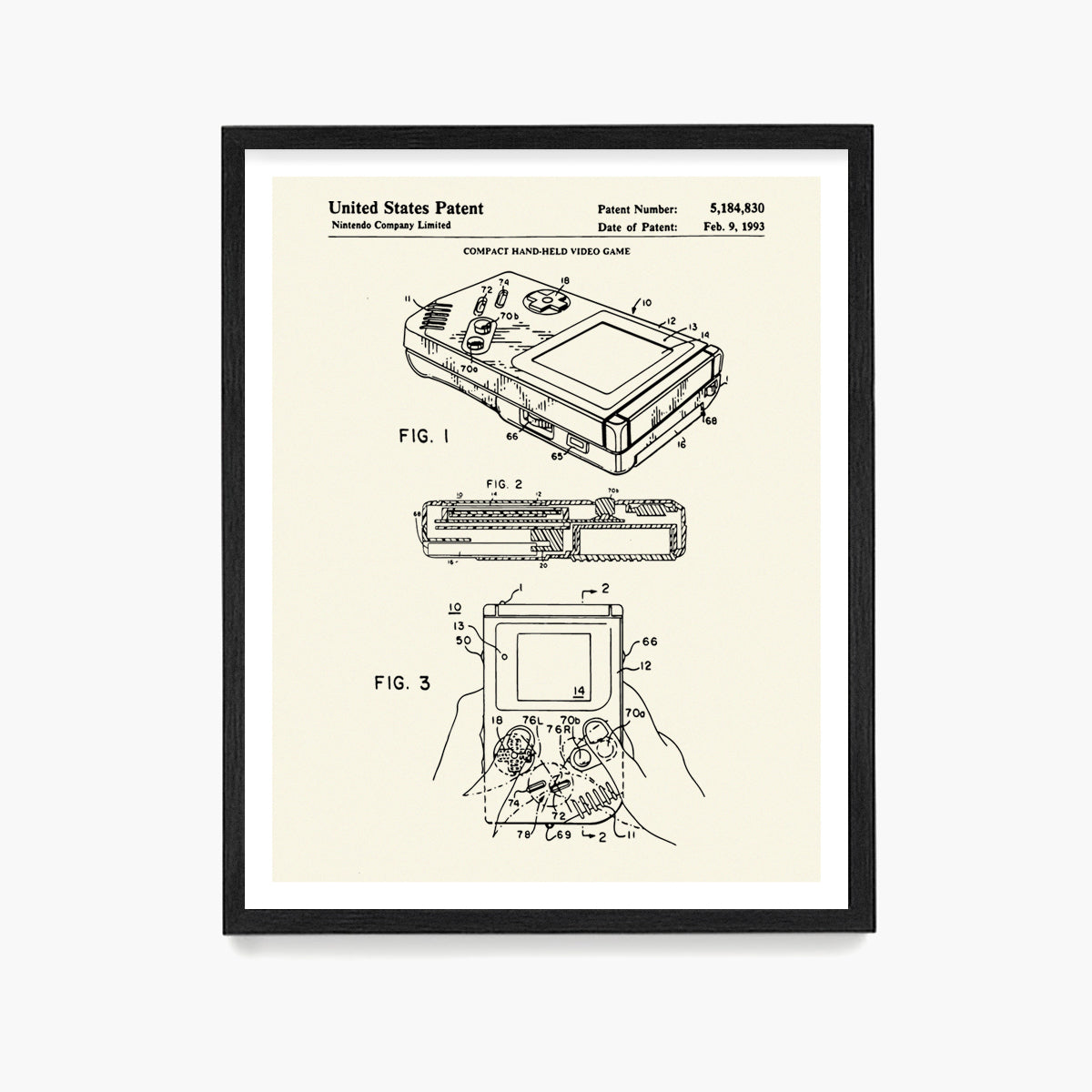 Nintendo Gameboy Patent Poster, Video Game Wall Art