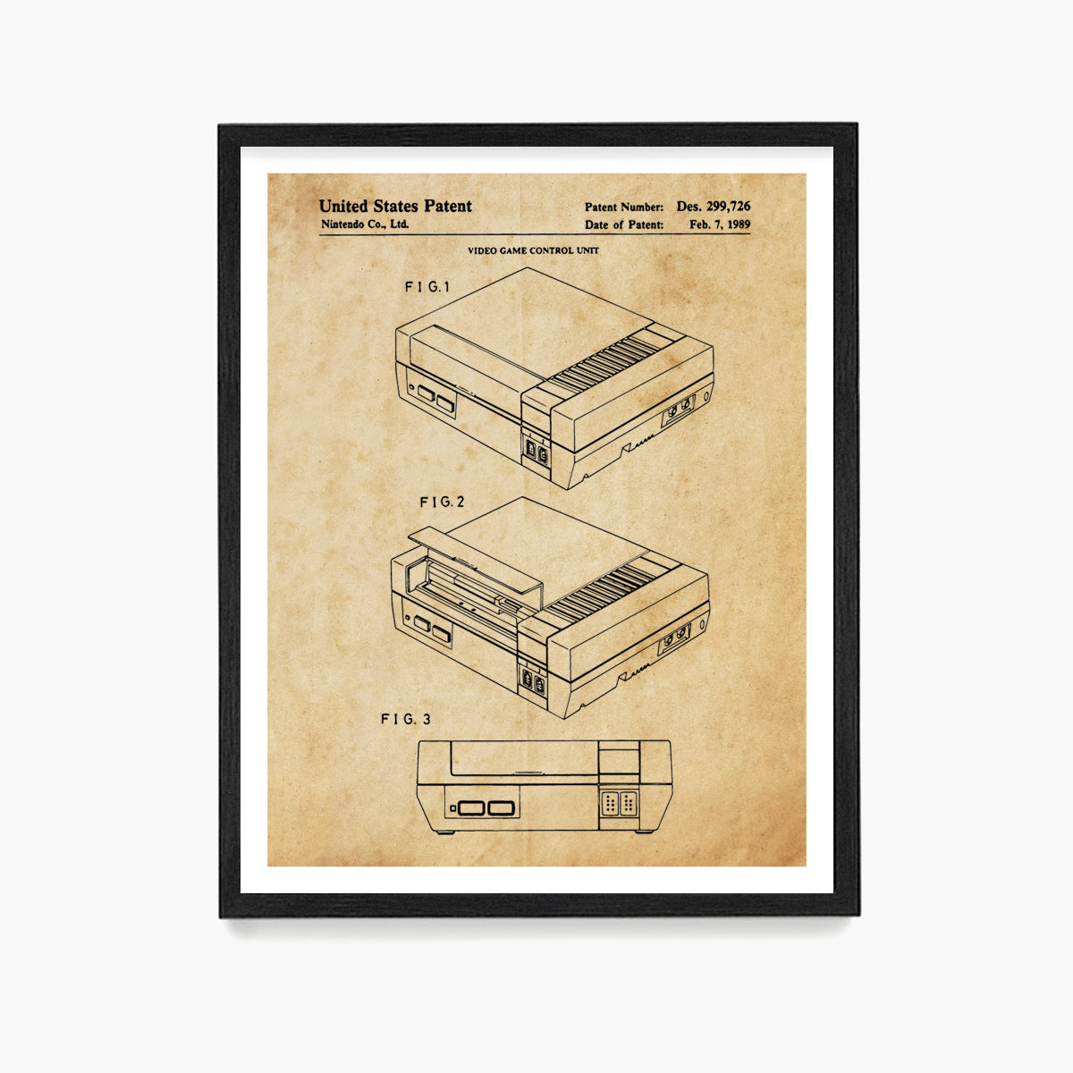 Nintendo NES Console Patent Poster, Video Game Wall Art
