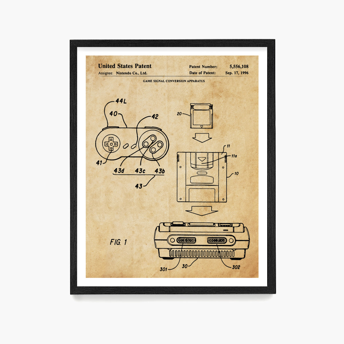 Super Nintendo Console Patent Poster, Video Game Wall Art