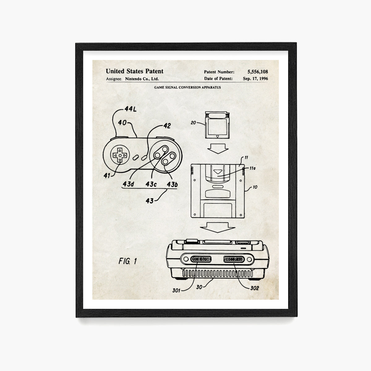 Super Nintendo Console Patent Poster, Video Game Wall Art