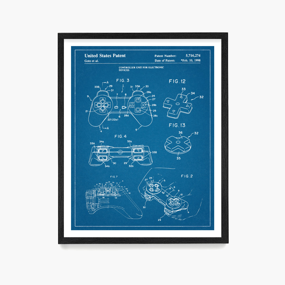 Playstation Controller Patent Poster, Video Game Wall Art