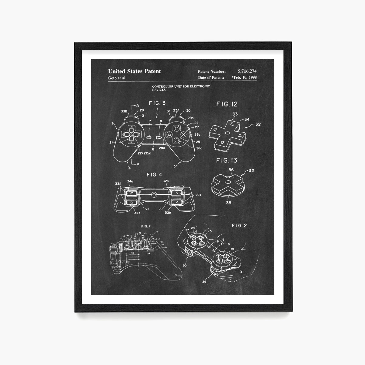 Playstation Controller Patent Poster, Video Game Wall Art