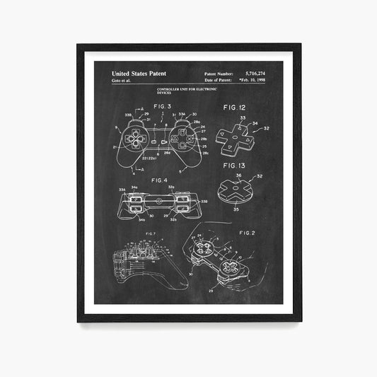 Playstation Controller Patent Poster, Video Game Wall Art