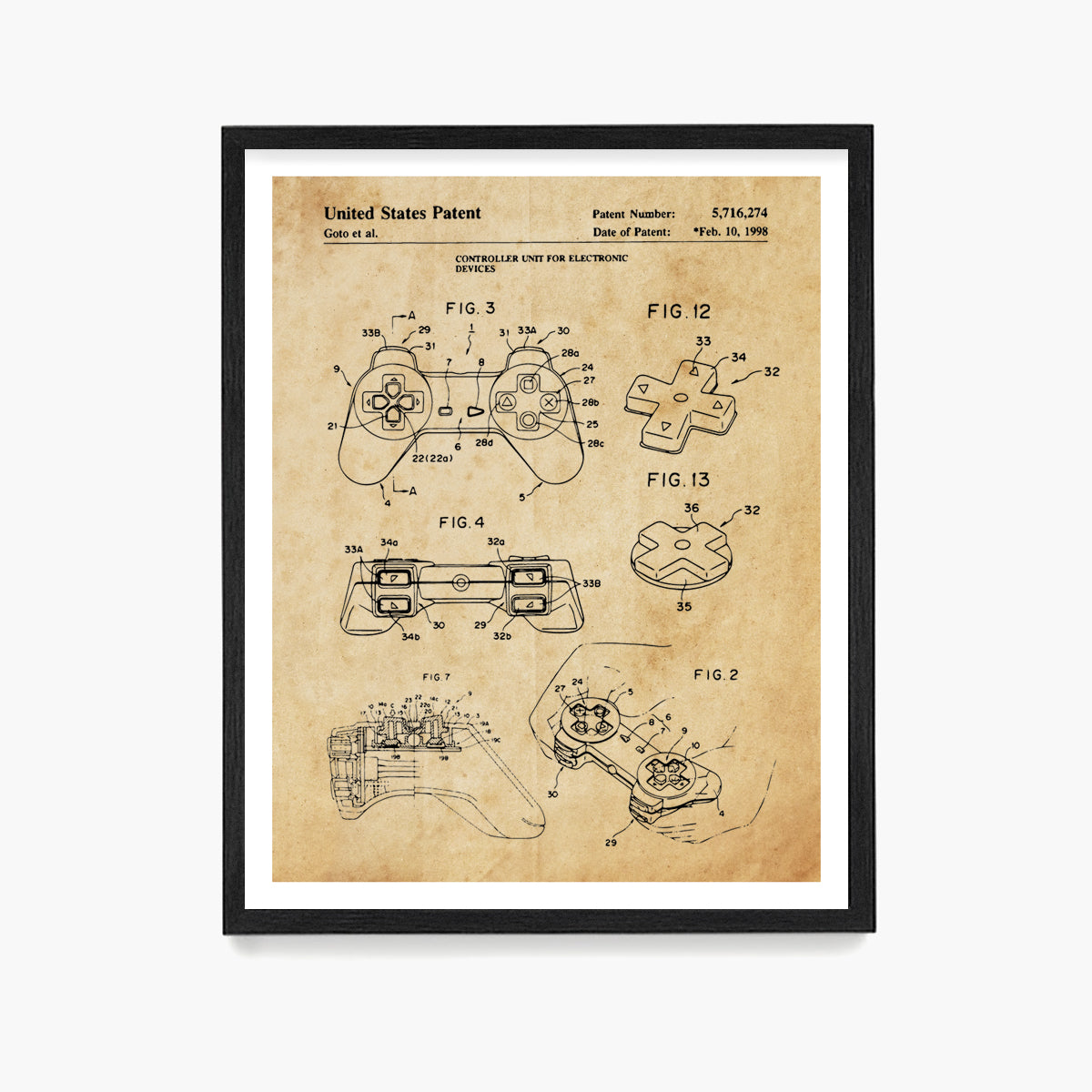 Playstation Controller Patent Poster, Video Game Wall Art