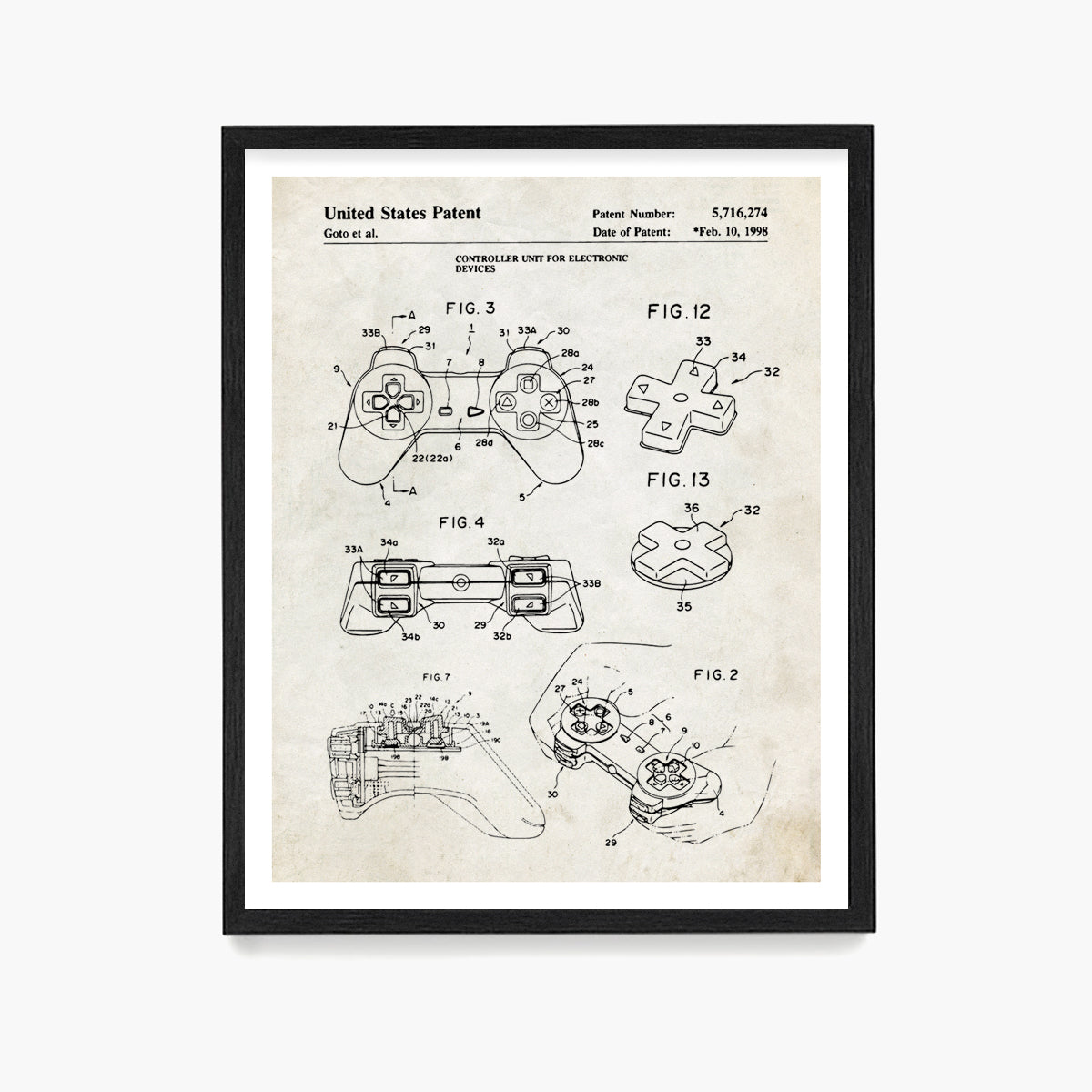 Playstation Controller Patent Poster, Video Game Wall Art