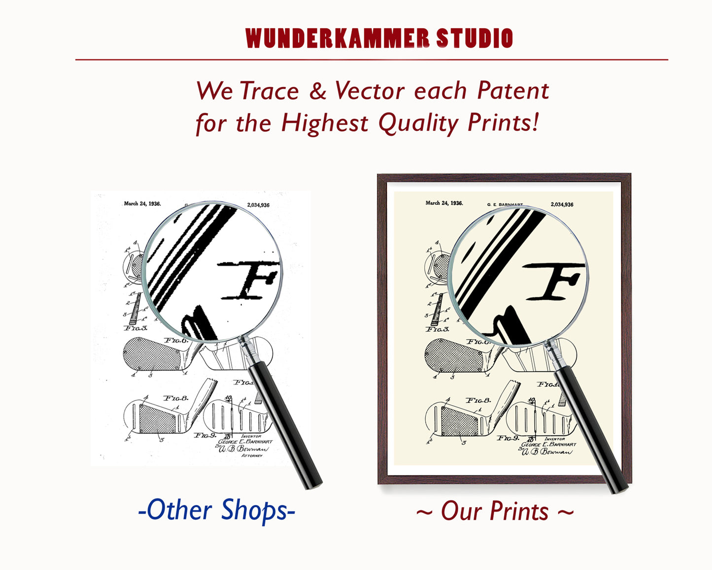 Custom 4 Patent Print Set, Mocha Frames, Blueprint