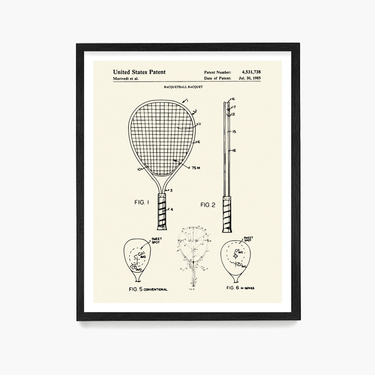 Racquetball Racket Patent Poster, Racquetball Wall Art