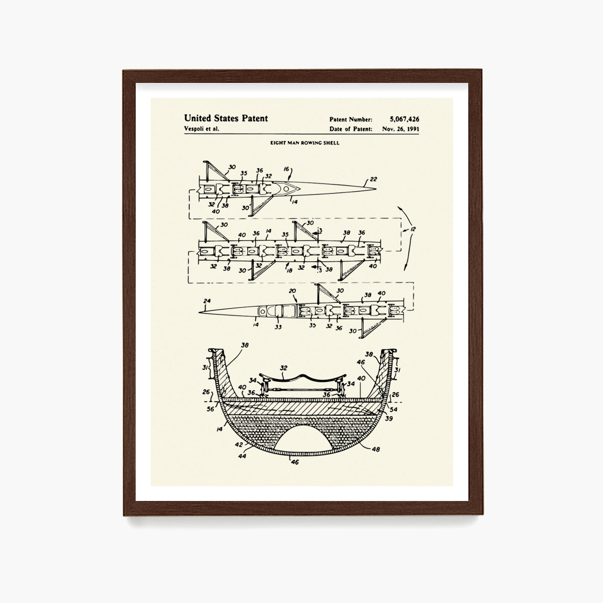Crew Rowing 8 Man Shell Patent Poster, Sculling Wall Art