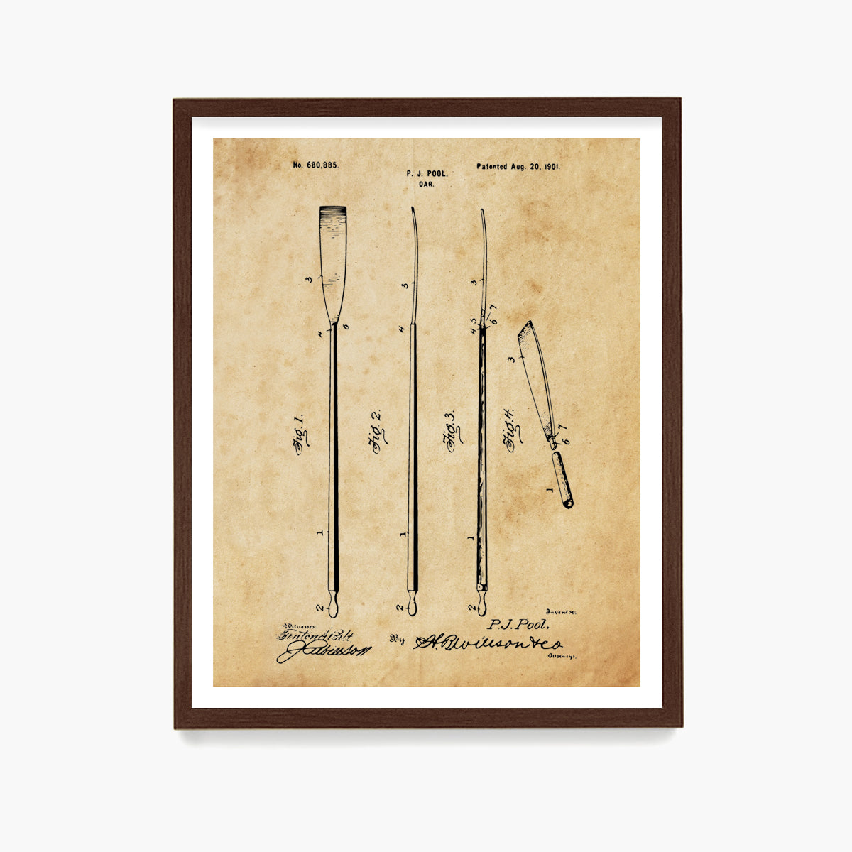 Crew Rowing Oar Patent Poster, Sculling Wall Art