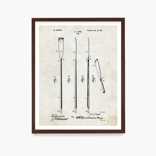 Crew Rowing Oar Patent Poster, Sculling Wall Art