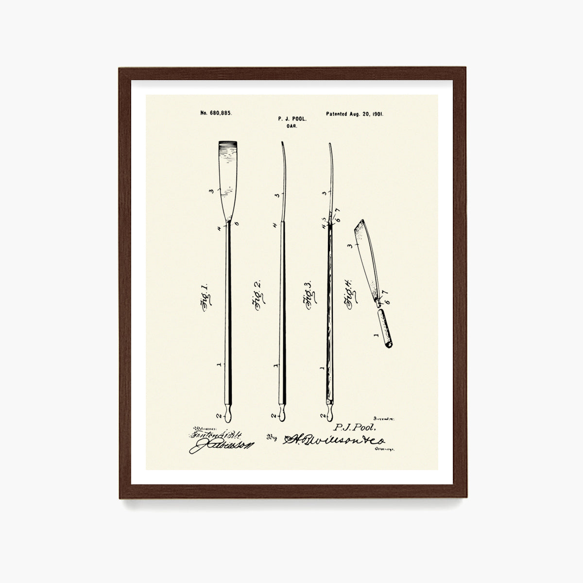 Crew Rowing Oar Patent Poster, Sculling Wall Art