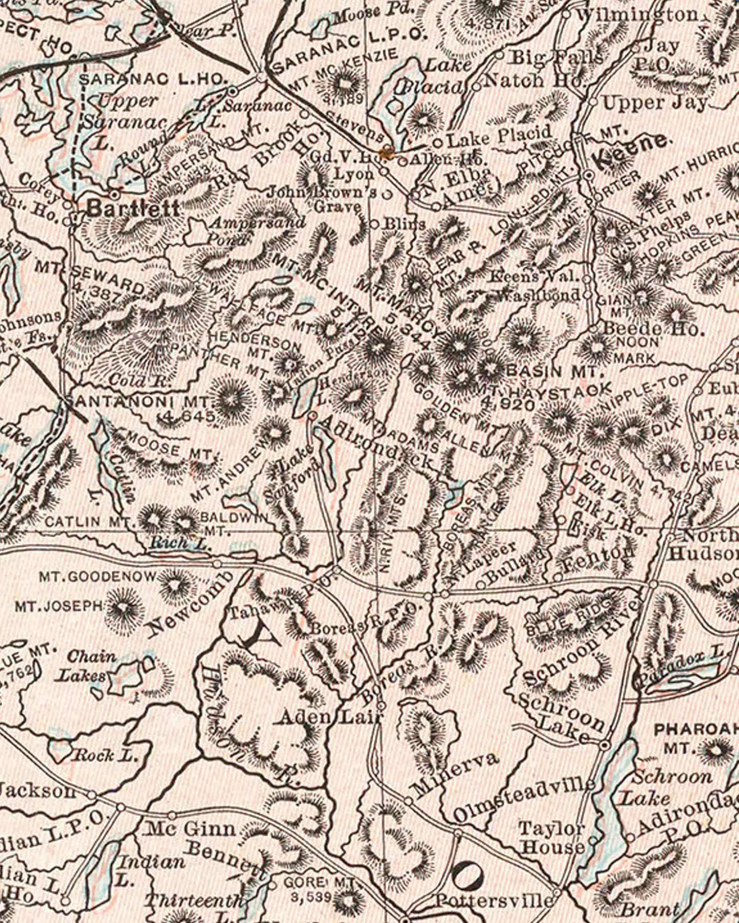 Adirondack Mountains Map, Map Wall Art