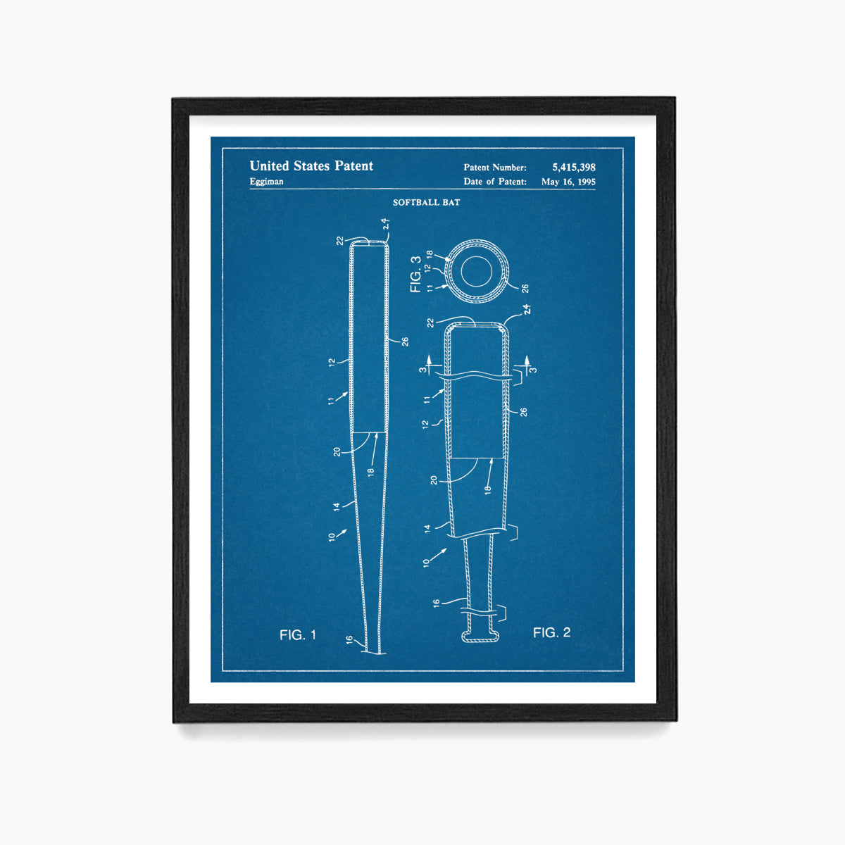 Softball Bat Patent Poster, Softball Wall Art