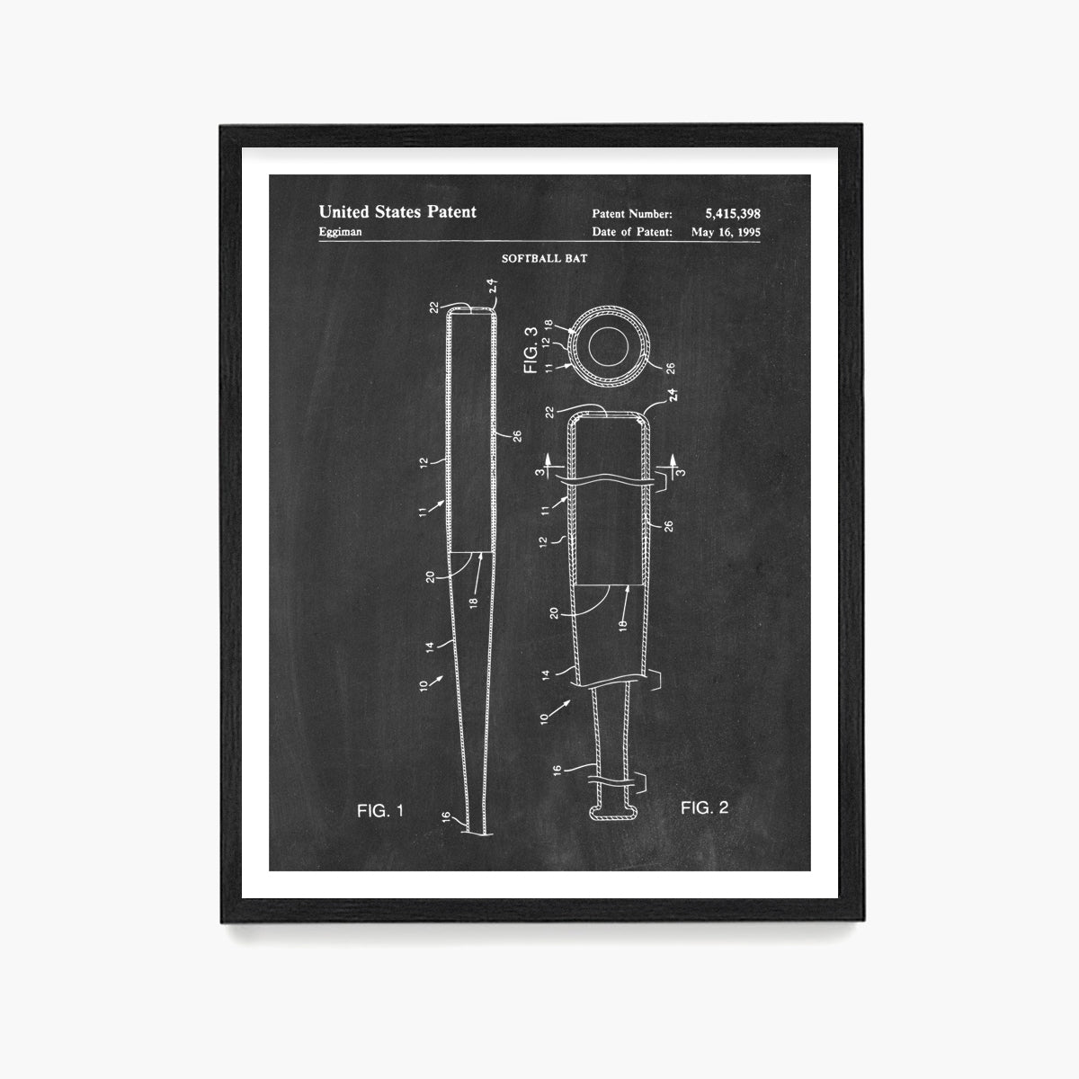 Softball Bat Patent Poster, Softball Wall Art