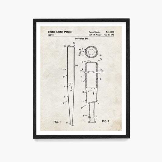 Softball Bat Patent Poster, Softball Wall Art