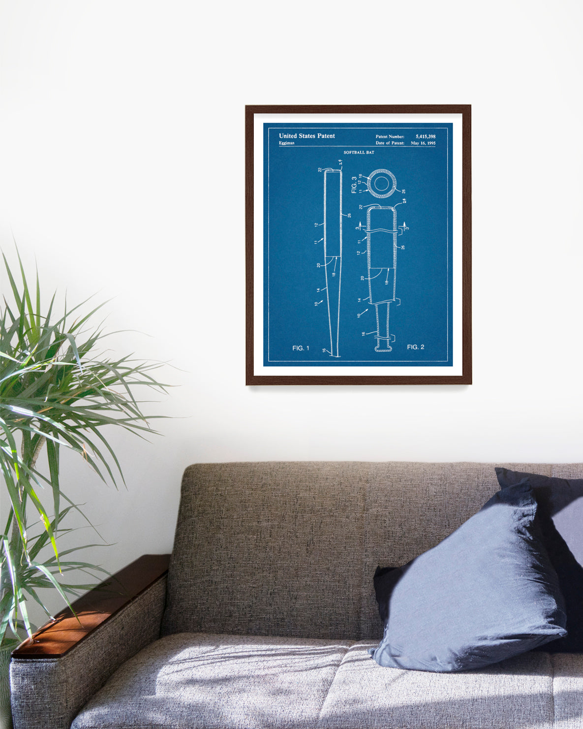 Softball Bat Patent Poster, Softball Wall Art