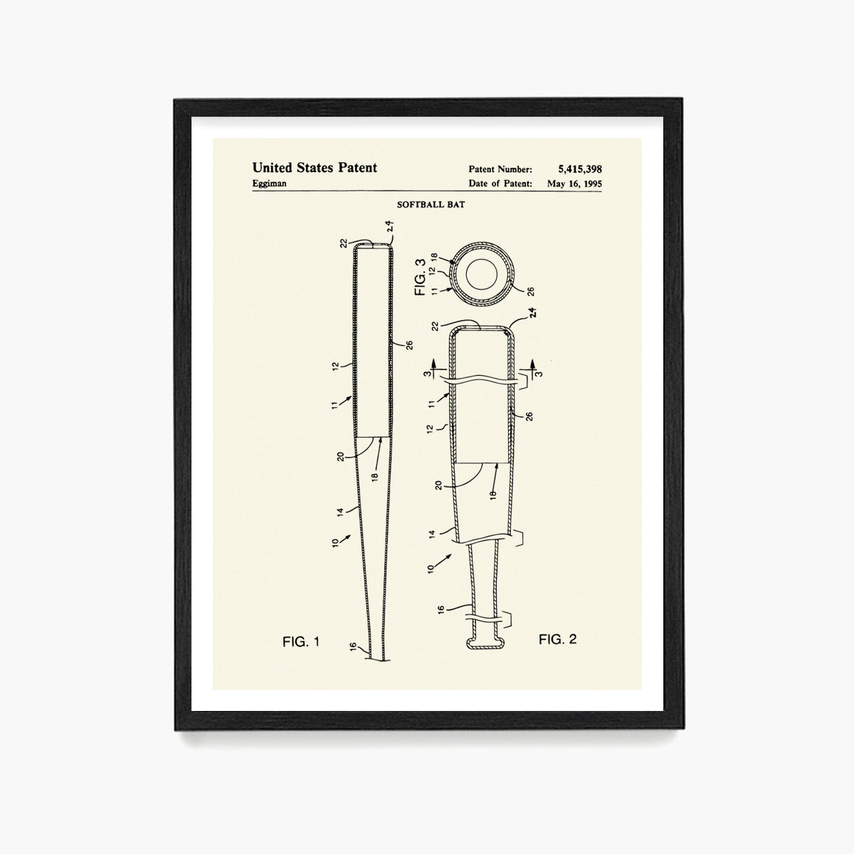 Softball Bat Patent Poster, Softball Wall Art