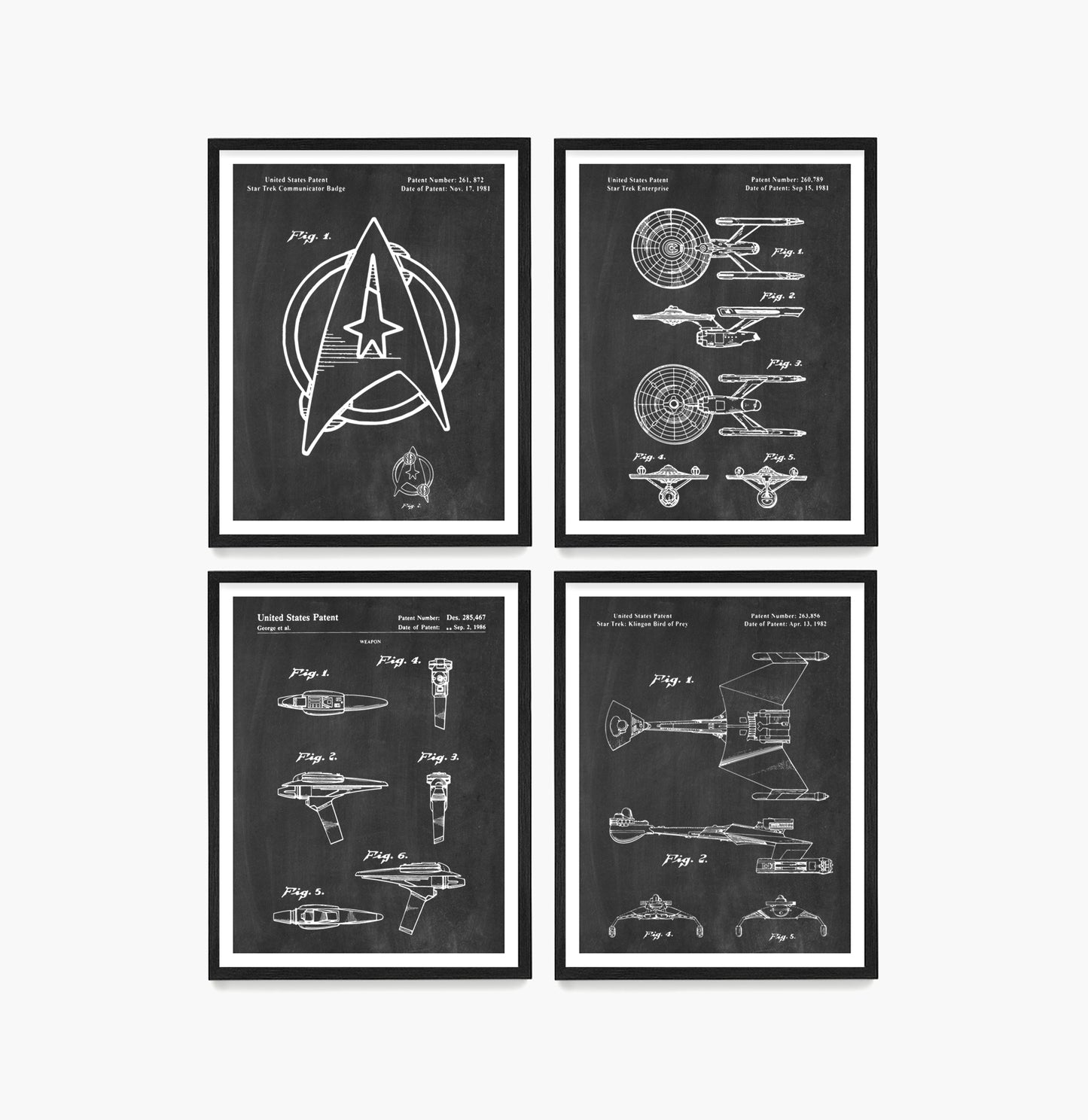 Star Trek Patent Wall Art, Star Trek Posters, Sci Fi Decor