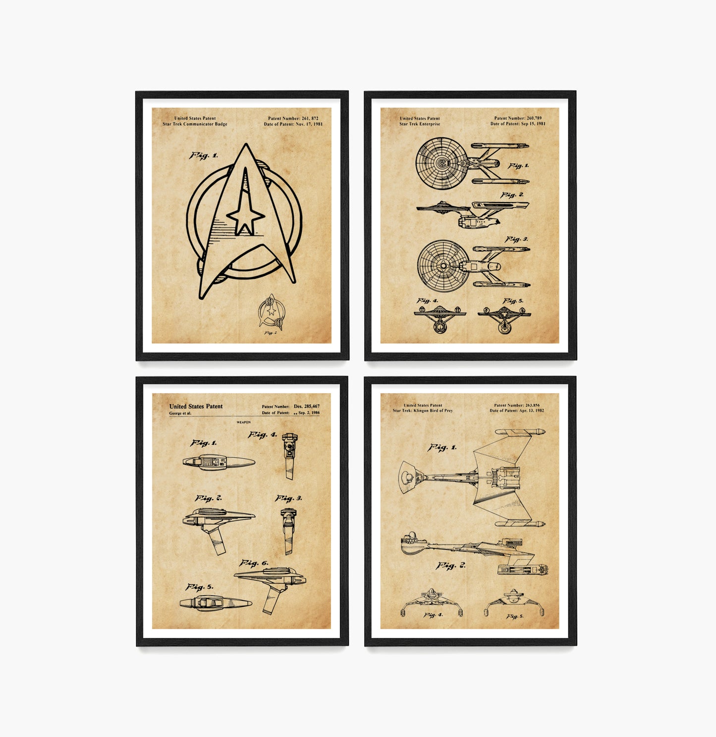 Star Trek Patent Wall Art, Star Trek Posters, Sci Fi Decor